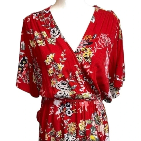 Cato plus size, red floral faux wrap, Hi-Low dress - Picture 2 of 11